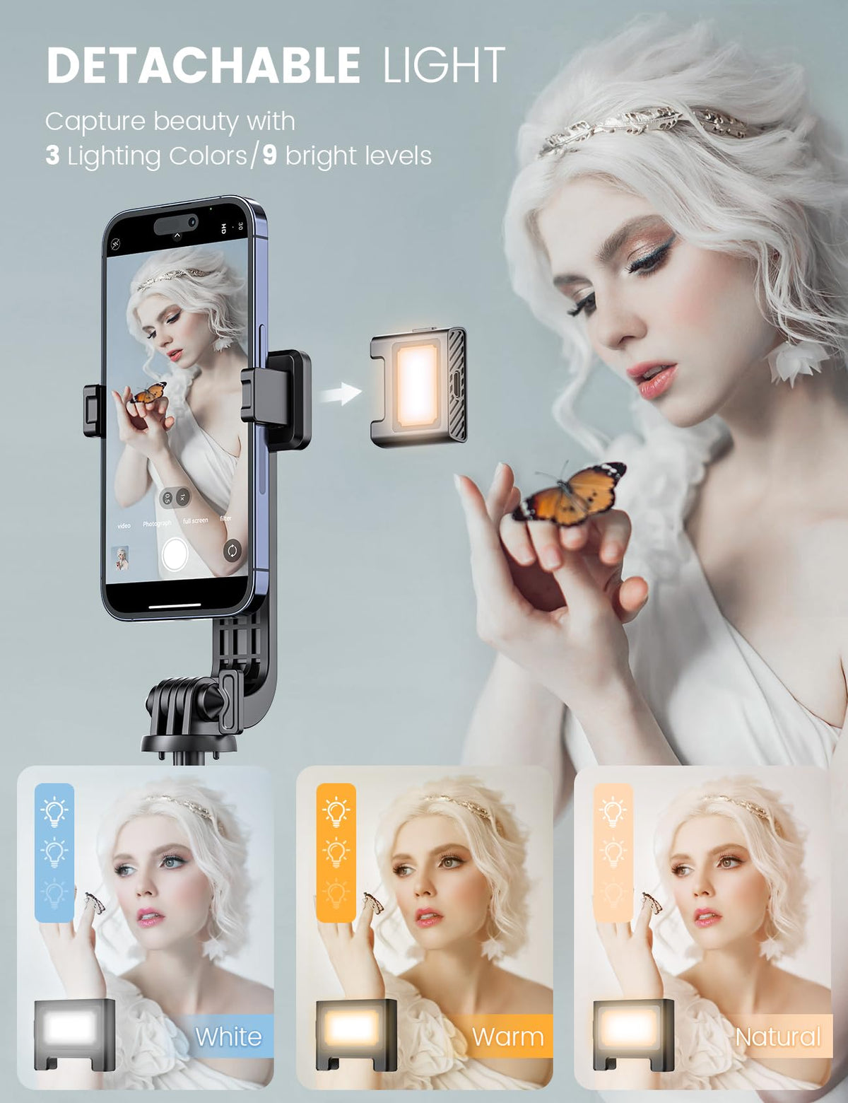 ANXRE Selfie Stick Tripod with Fill Light and Remote, 50 Inch