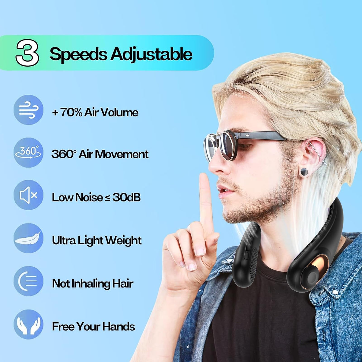 Portable Neck Fan with LED Display & 360° Cooling Airflow