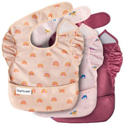 Tiny Twinkle Mess-Proof Easy Bib, 3 Pack, Unicorn, Rainbow, Burgundy