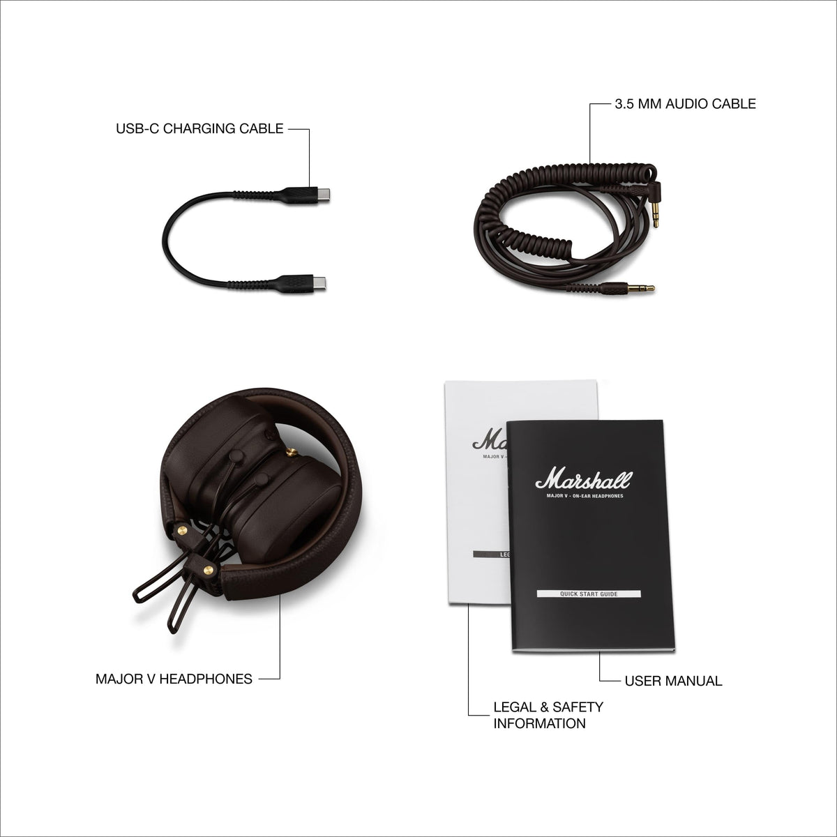 Marshall Major V Wireless On-Ear Headphones, Brown