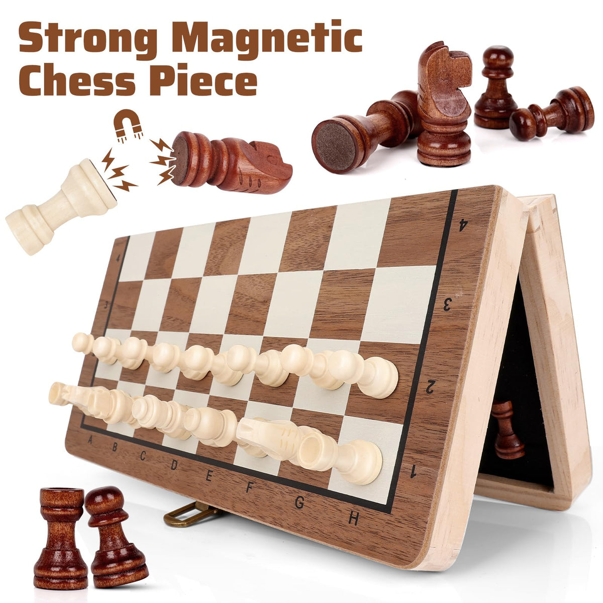Joneytech 11.5" Folding Magnetic Wooden Chess Set