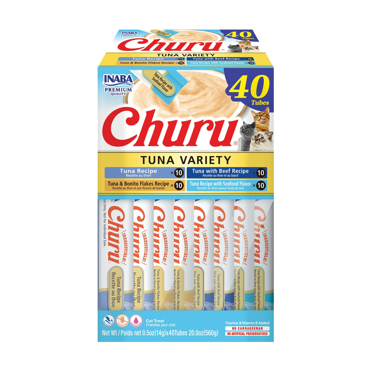 Inaba Churu Cat Treats, Tuna Variety Box, 40 Tubes, 14g Each