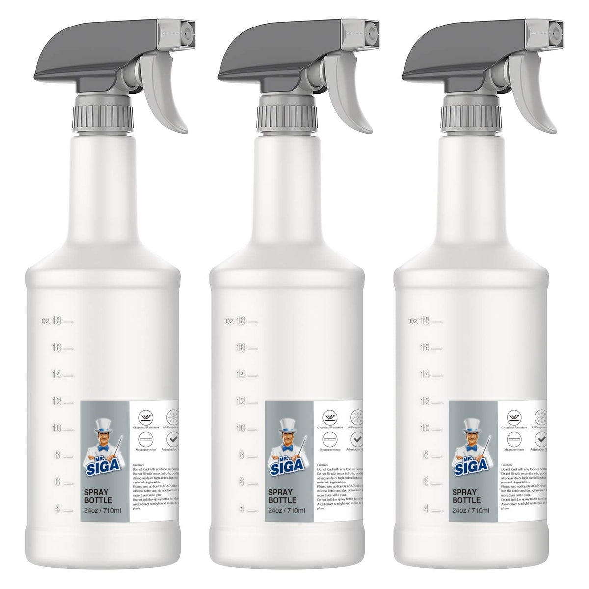 MR.SIGA Plastic Spray Bottles, 24 oz (3 Pack)