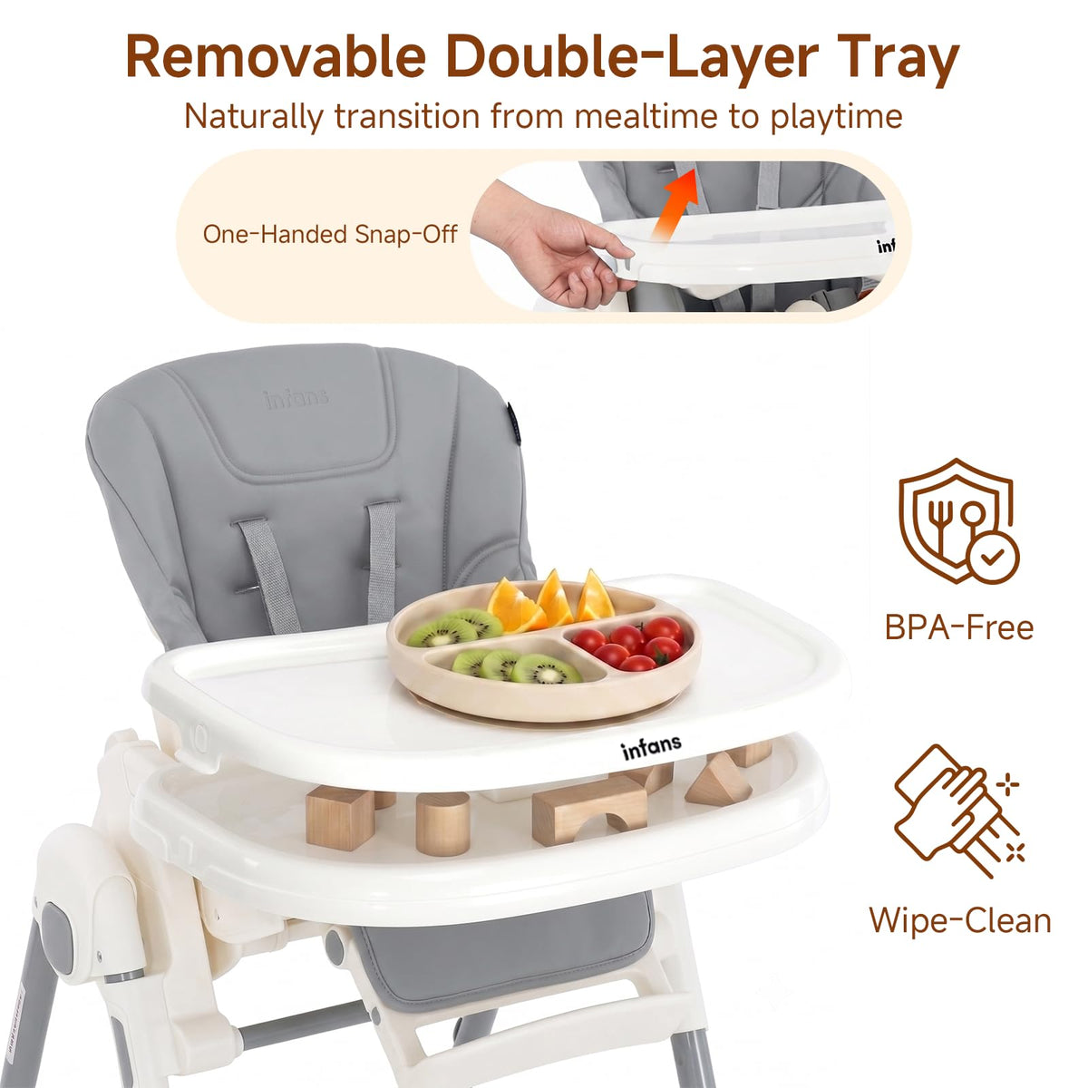 Infans Foldable High Chair for Babies and Toddlers, Grey