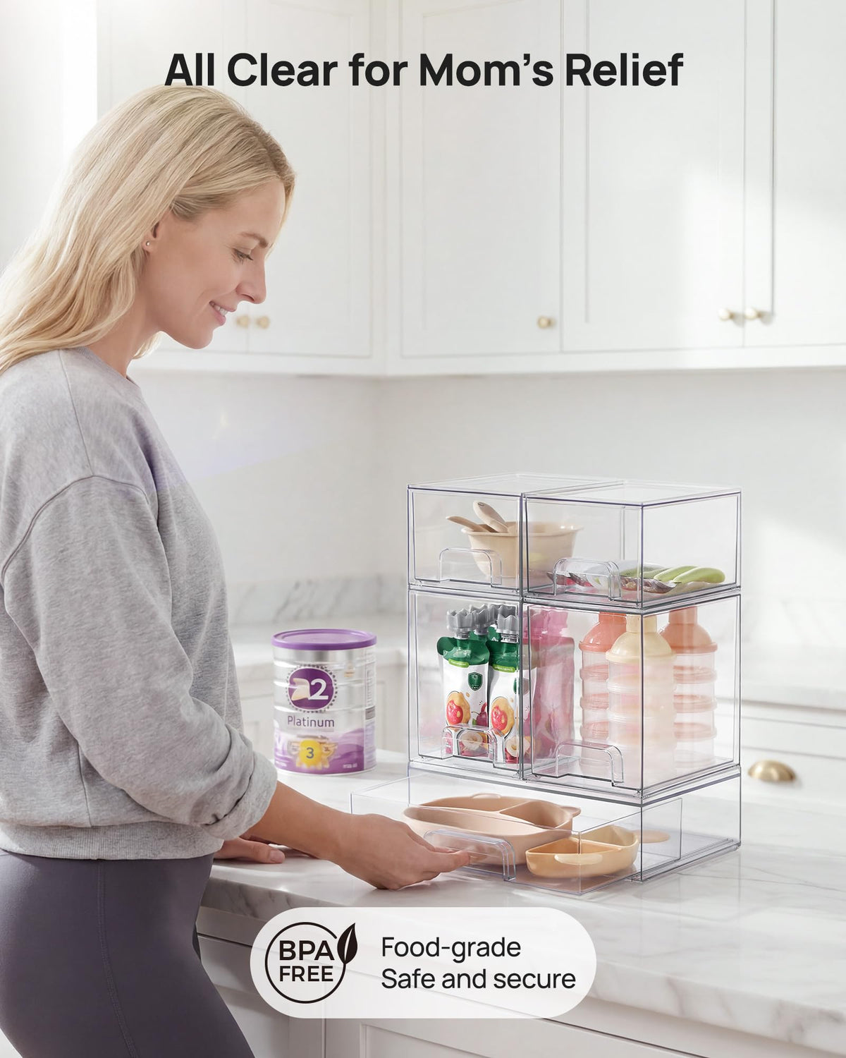 Vtopmart Stackable Clear Storage Drawers, 12" Wide (Set of 5)