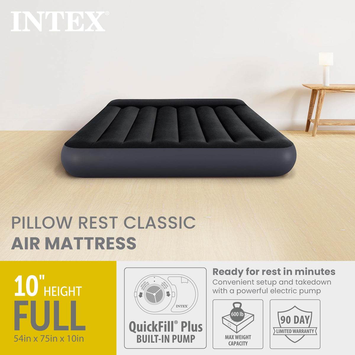 Intex 64147ED Dura-Beam Standard Pillow Rest Air Mattress, Full