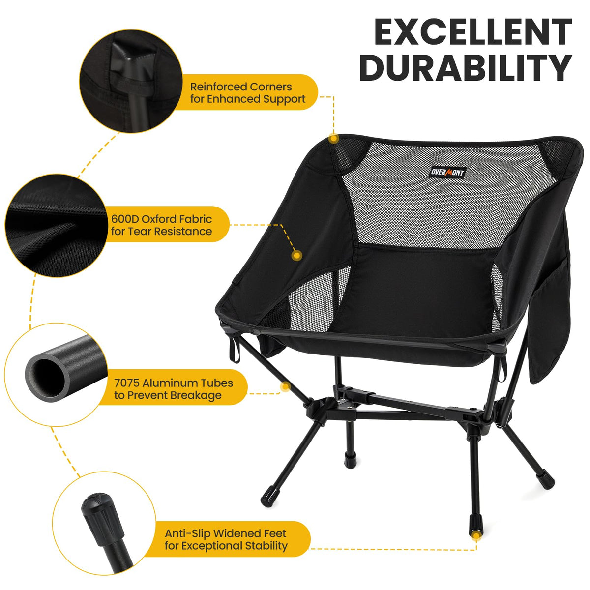 Overmont Lightweight Folding Camping Chair, Supports 330lbs, 1 Pack