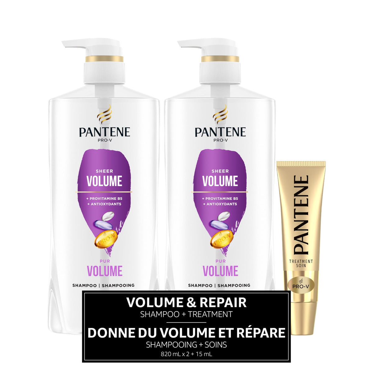Pantene Pro-V Volume & Body Shampoo Twin Pack, 820 mL Each + 15 mL