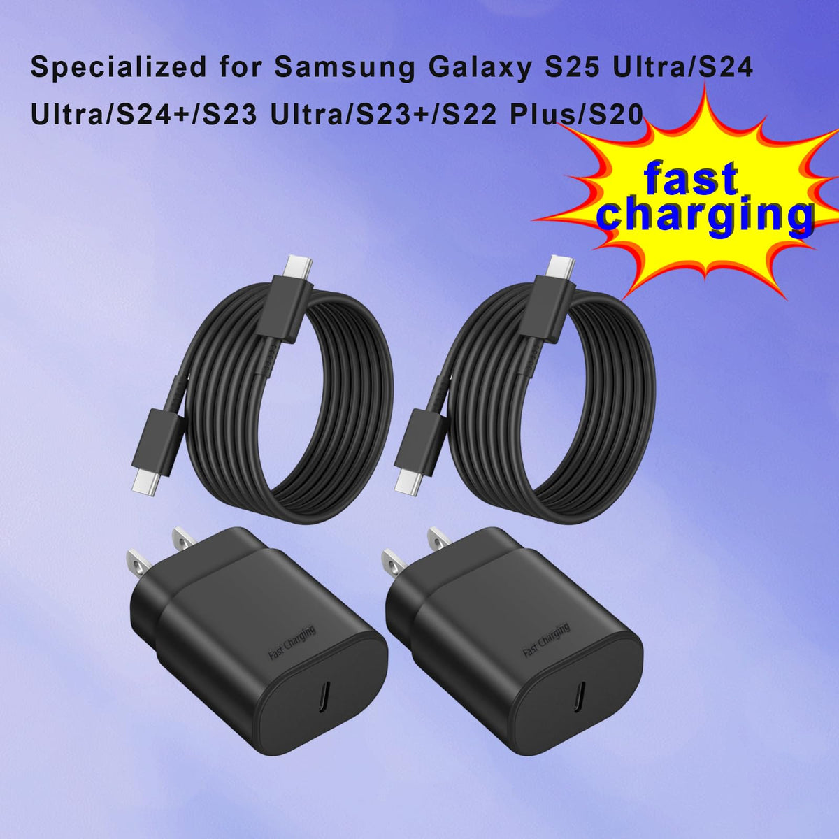 25W USB C Wall Charger Fast Charging for Samsung Galaxy, 2 Pack