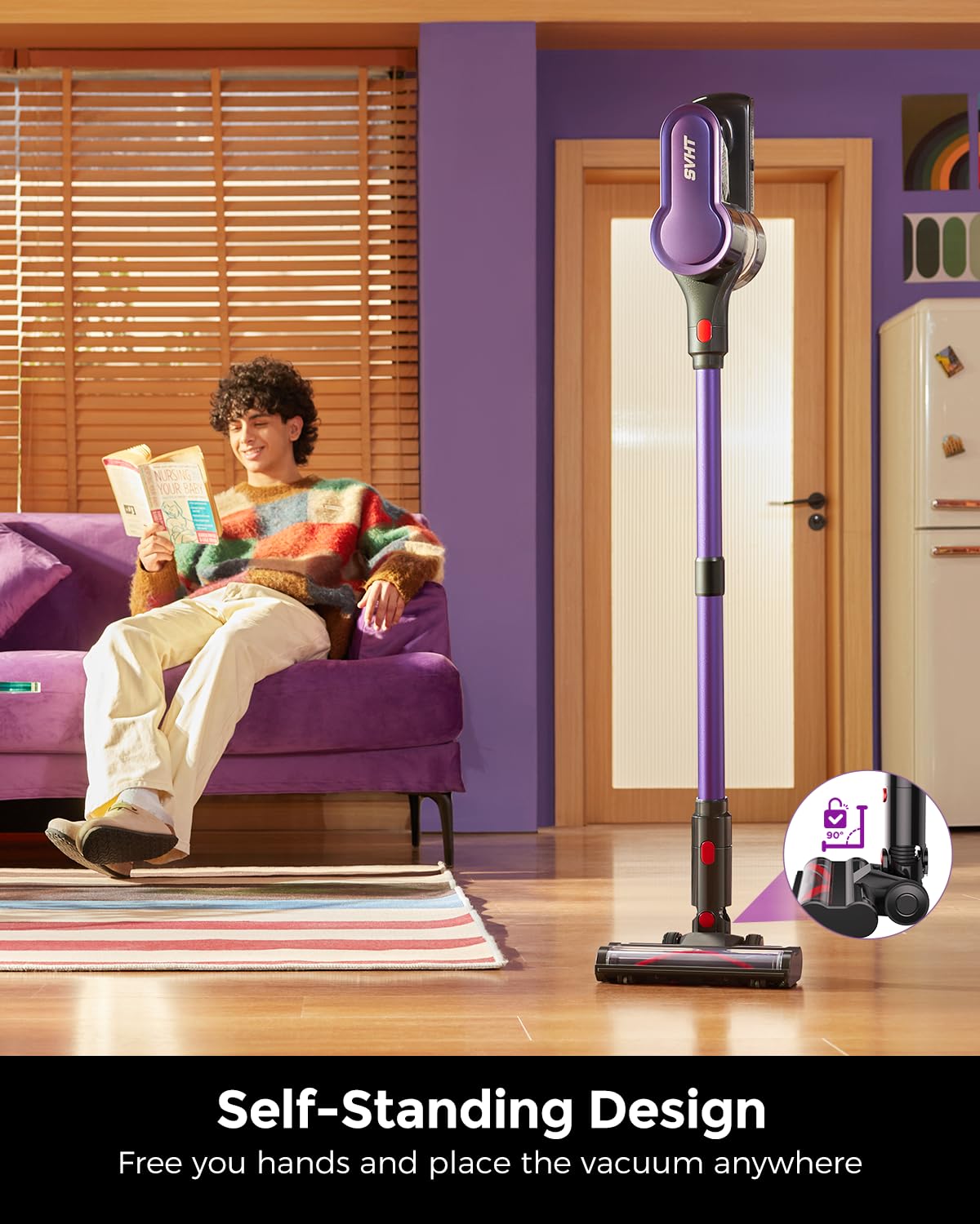 Cordless Stick Vacuum Cleaner with LED Light, 1.6 L Dust Cup