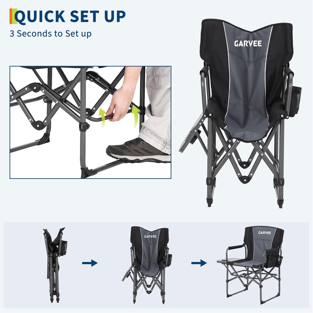 GarveeLife Oversized Camping Chair with Side Table, Black