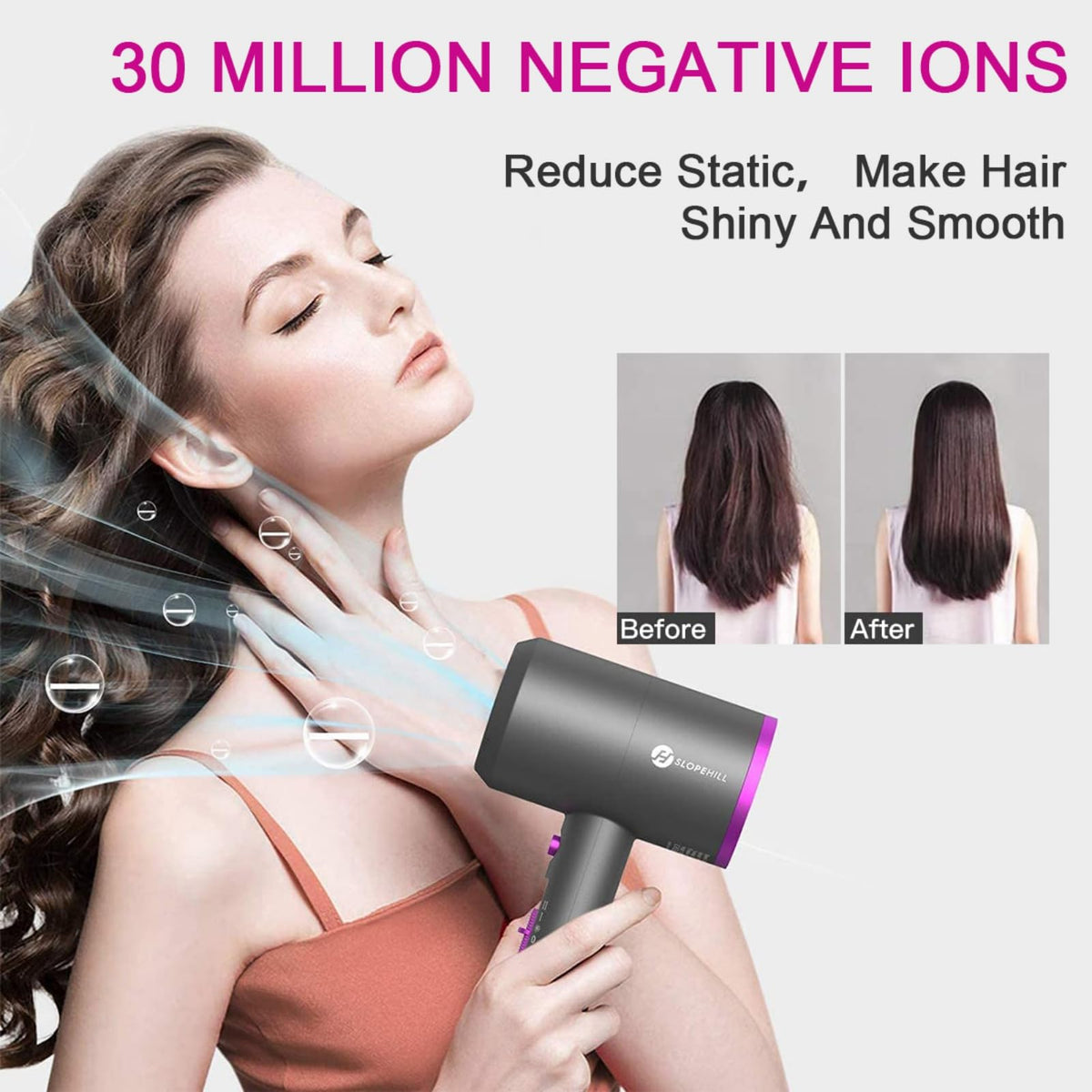 Slopehill 1800W Ionic Hair Dryer with Diffuser, Grey