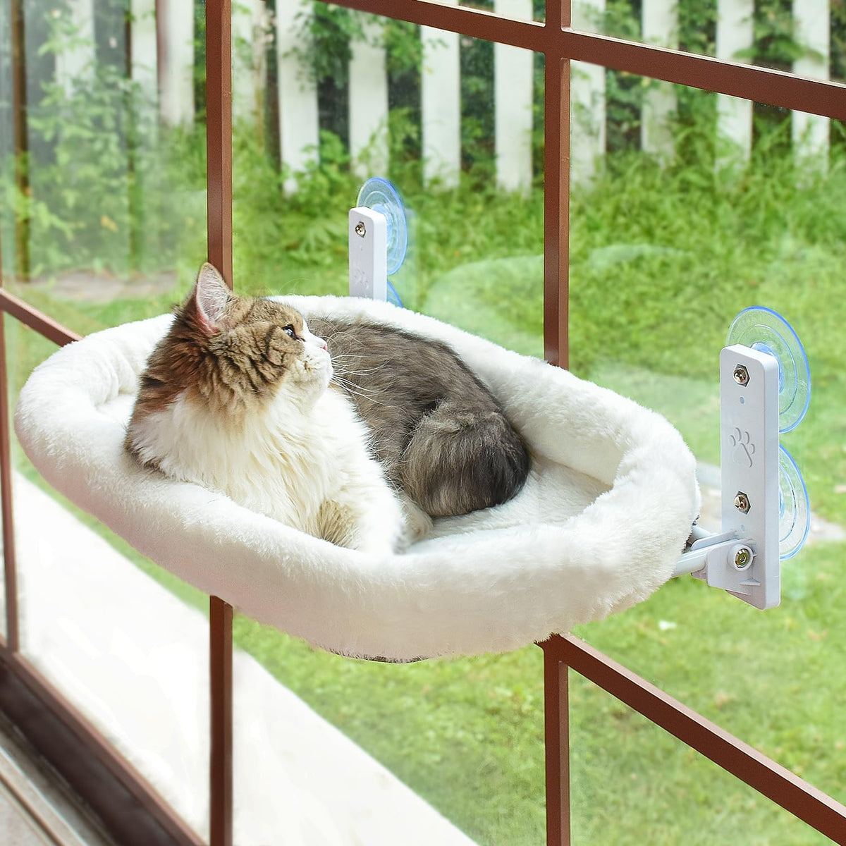 AMOSIJOY Cordless Cat Window Perch with Suction Cups, White