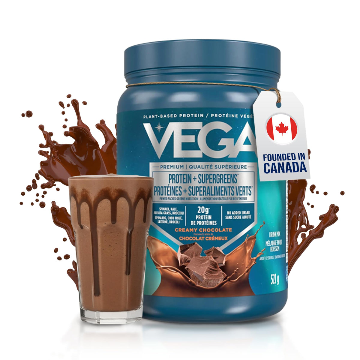 Vega Protein + Supergreens Plant Protein Powder, Chocolate, 521g