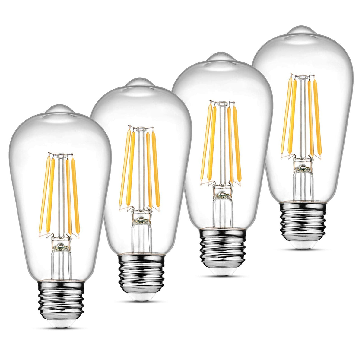 Ascher Vintage LED Edison Bulbs, ST58, 6W, E26 (4 Pack)