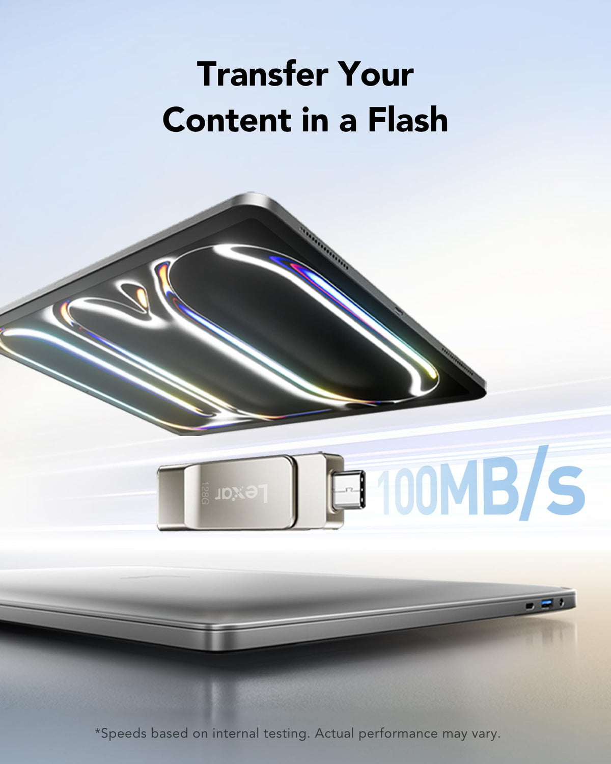 Lexar D40E Dual USB-C Flash Drive, 128 GB, Champagne Silver