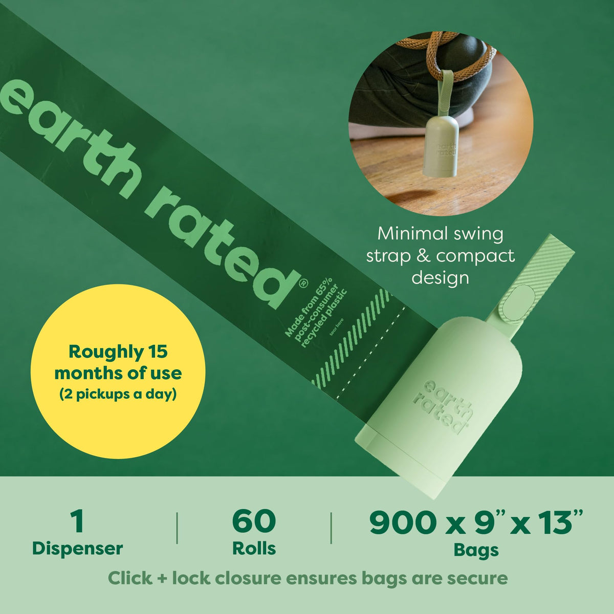 Earth Rated Poop Bag Holder with 900 Bags, Unscented