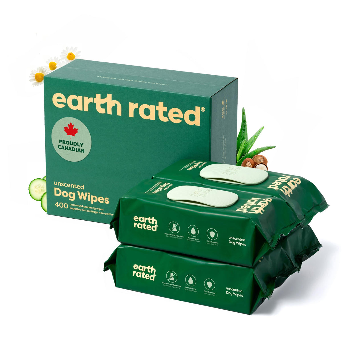 Earth Rated Unscented Pet Wipes for Dogs & Cats, 400 Count