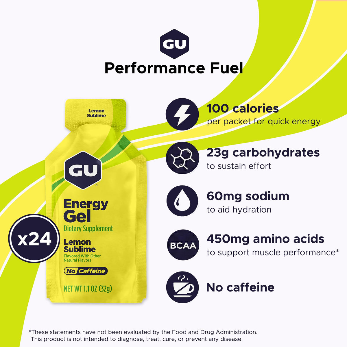 GU Energy Gel, Lemon Sublime, 24 Count