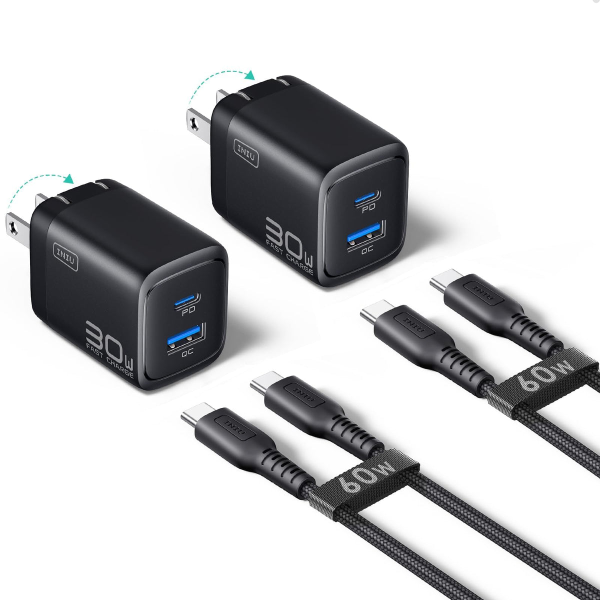 INIU 30W GaN USB C Charger with Cable, Foldable, 2 Pack