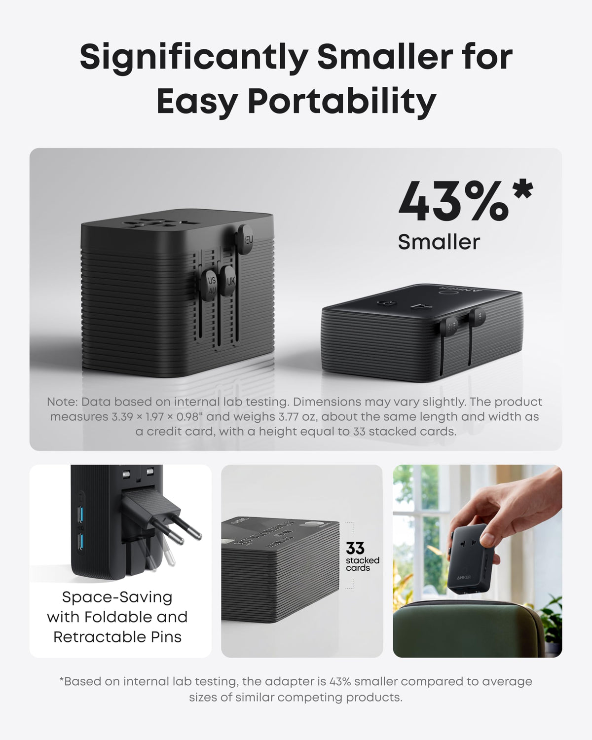 Anker Nano 5-Port Foldable Travel Plug Adapter, Black