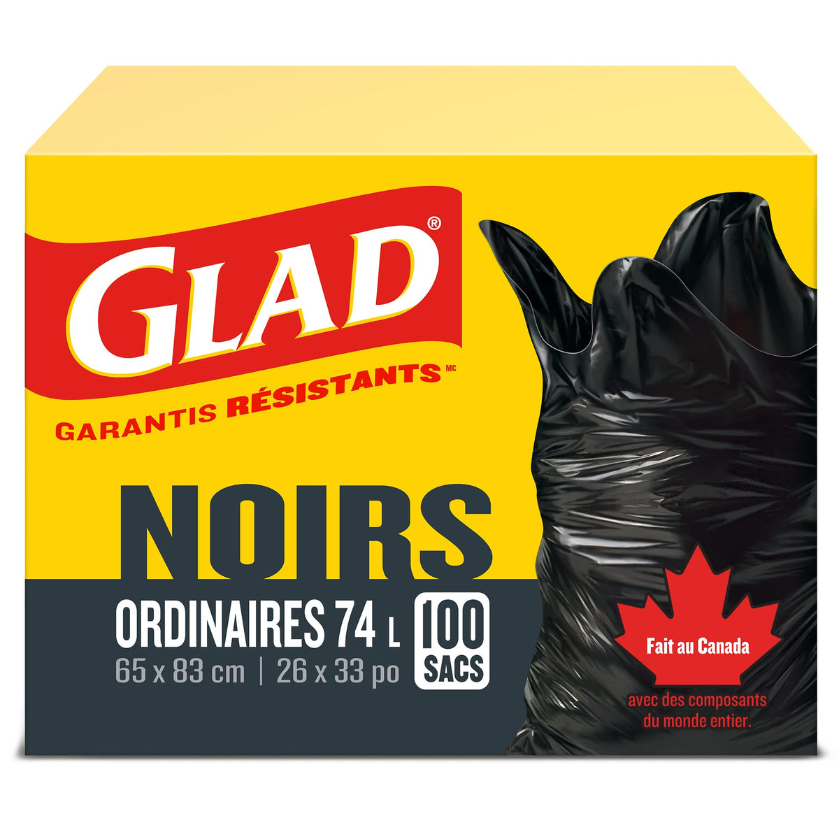 Glad Black Garbage Bags, Regular 74 L, 100 Count