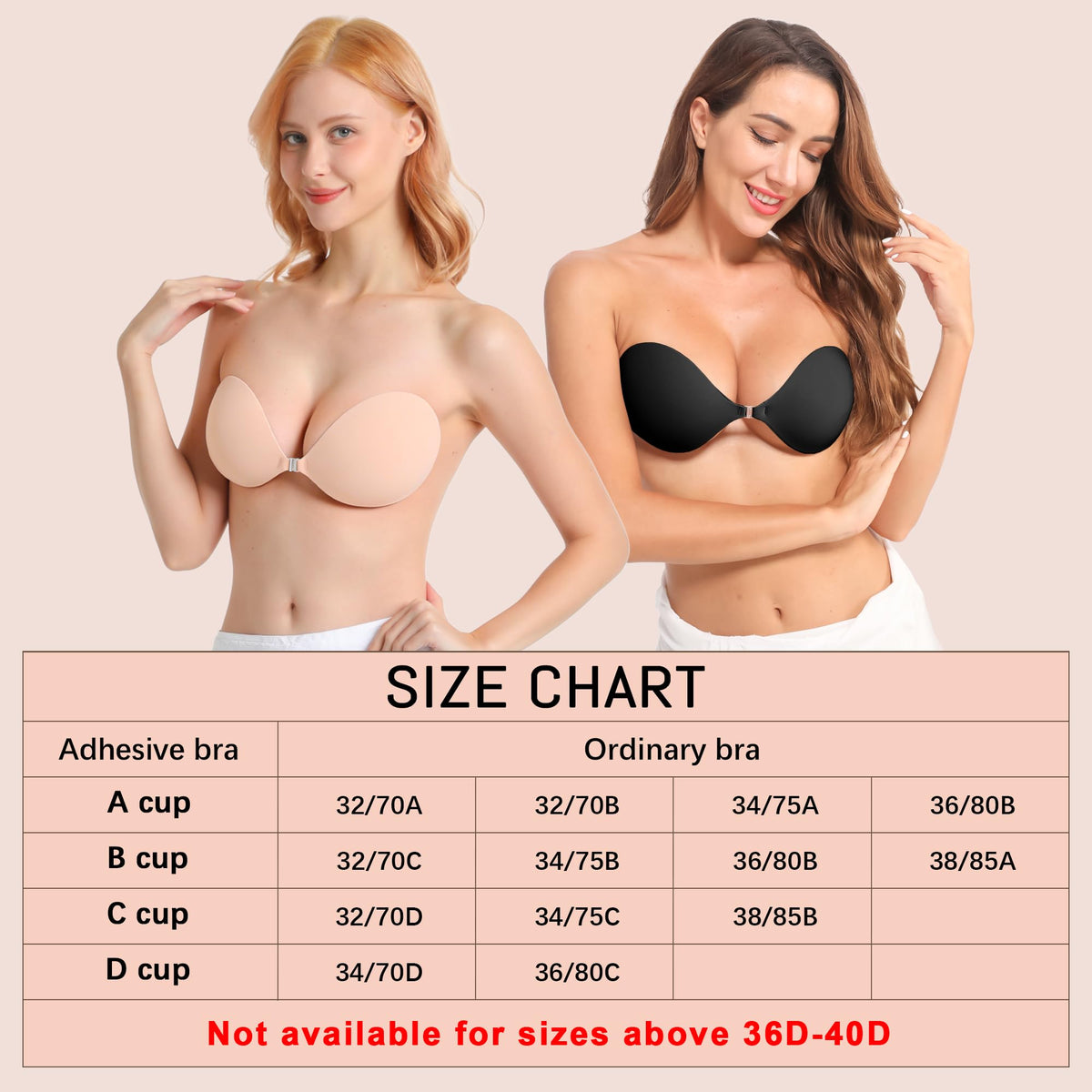 GKHWON Reusable Adhesive Strapless Bra, Beige, Cup B