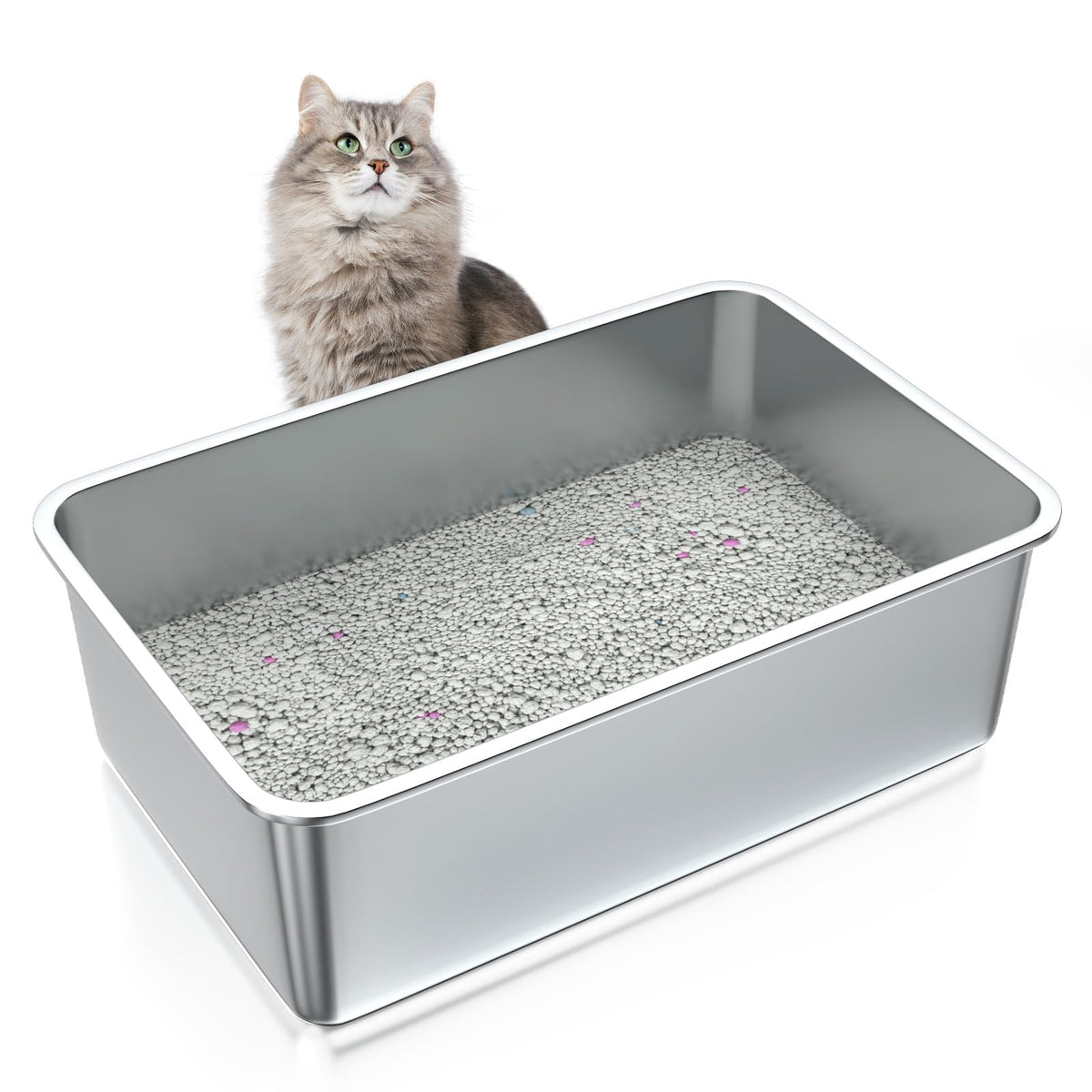 ZuHucpts Stainless Steel Cat Litter Box, 20 x 14 x 6 in