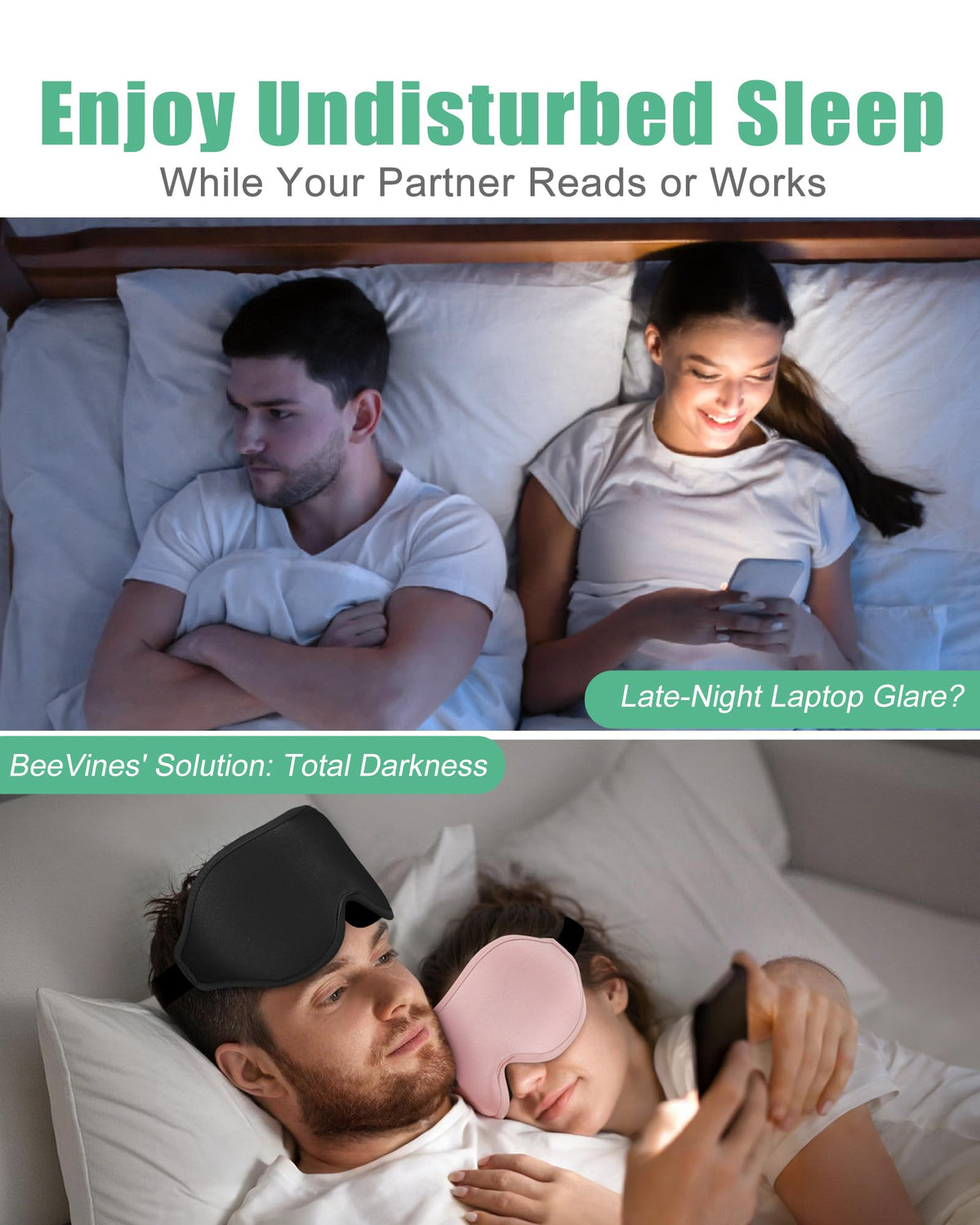 Blackout Sleep Mask for Women and Men, 2 Pack, Black and Pink