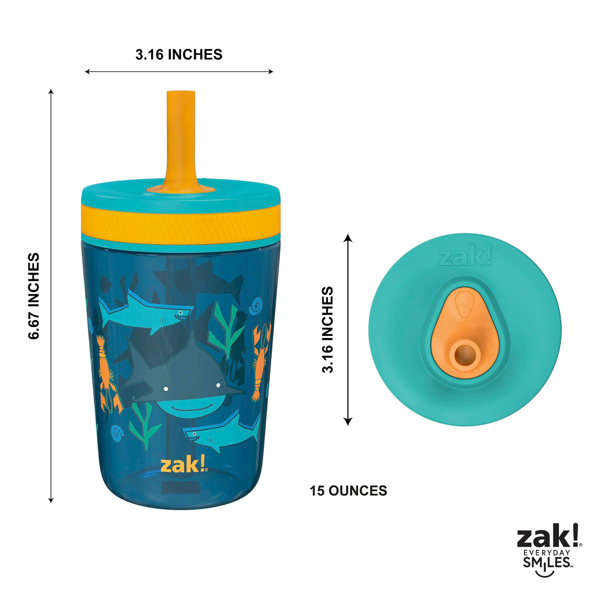Zak Designs Underwater Kelso Toddler Straw Cups, 15oz, 2-Pack