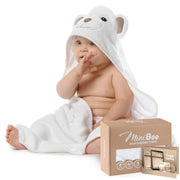 MINIBOO Organic Bamboo Hooded Baby Towel, 90 x 90 cm, White Bear