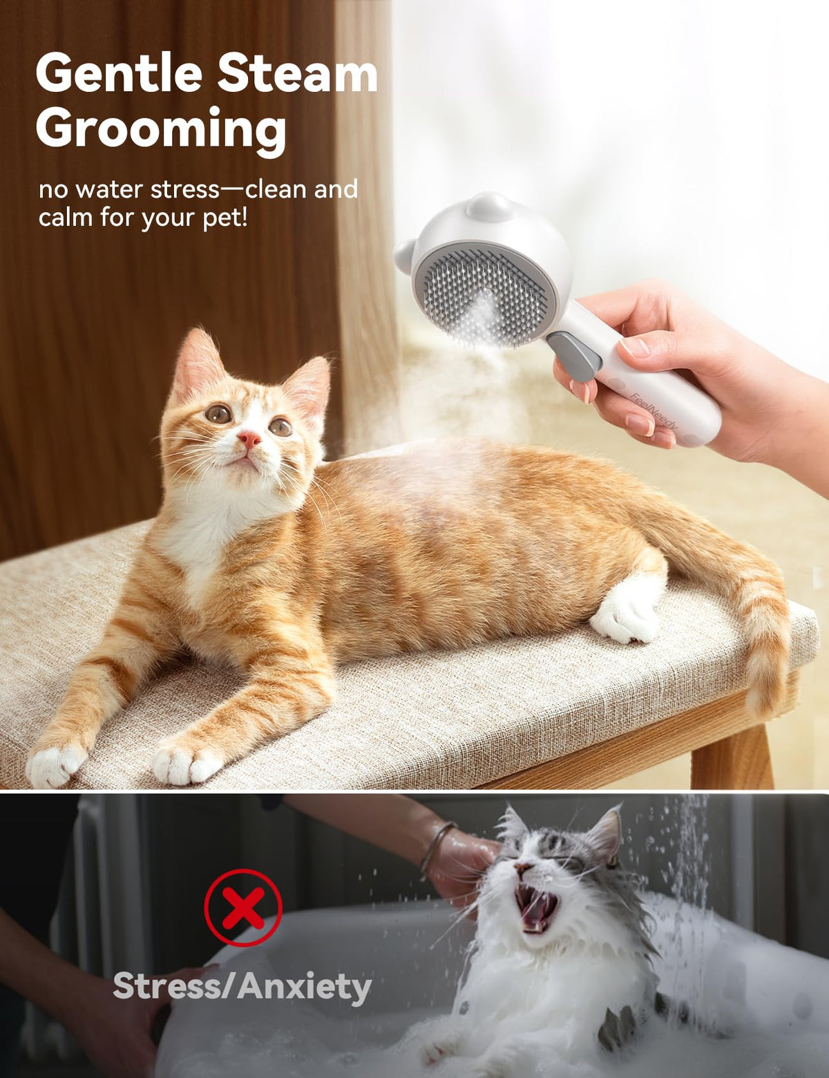 Cat Steam Brush with Release Button, USB Rechargeable