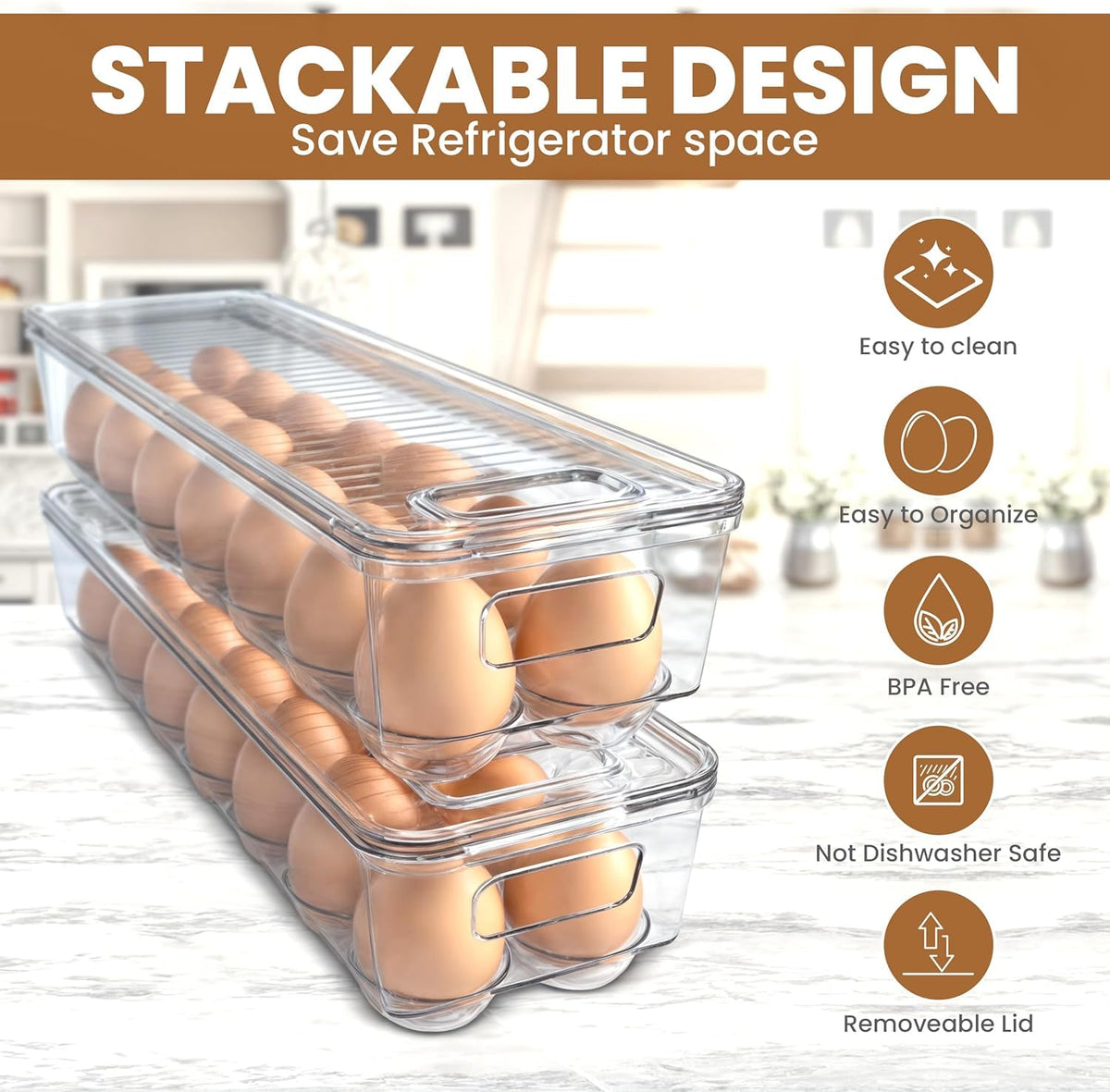 Kichly Egg Basket for Fridge with Lid, 14 Eggs, 2 Pack