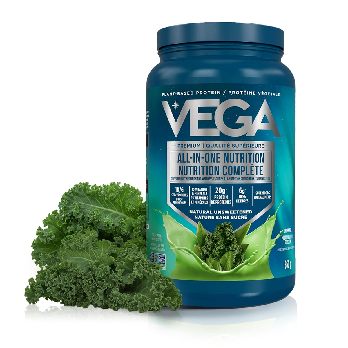 Vega Premium All-in-One Protein Powder, Natural Unsweetened, 860 g