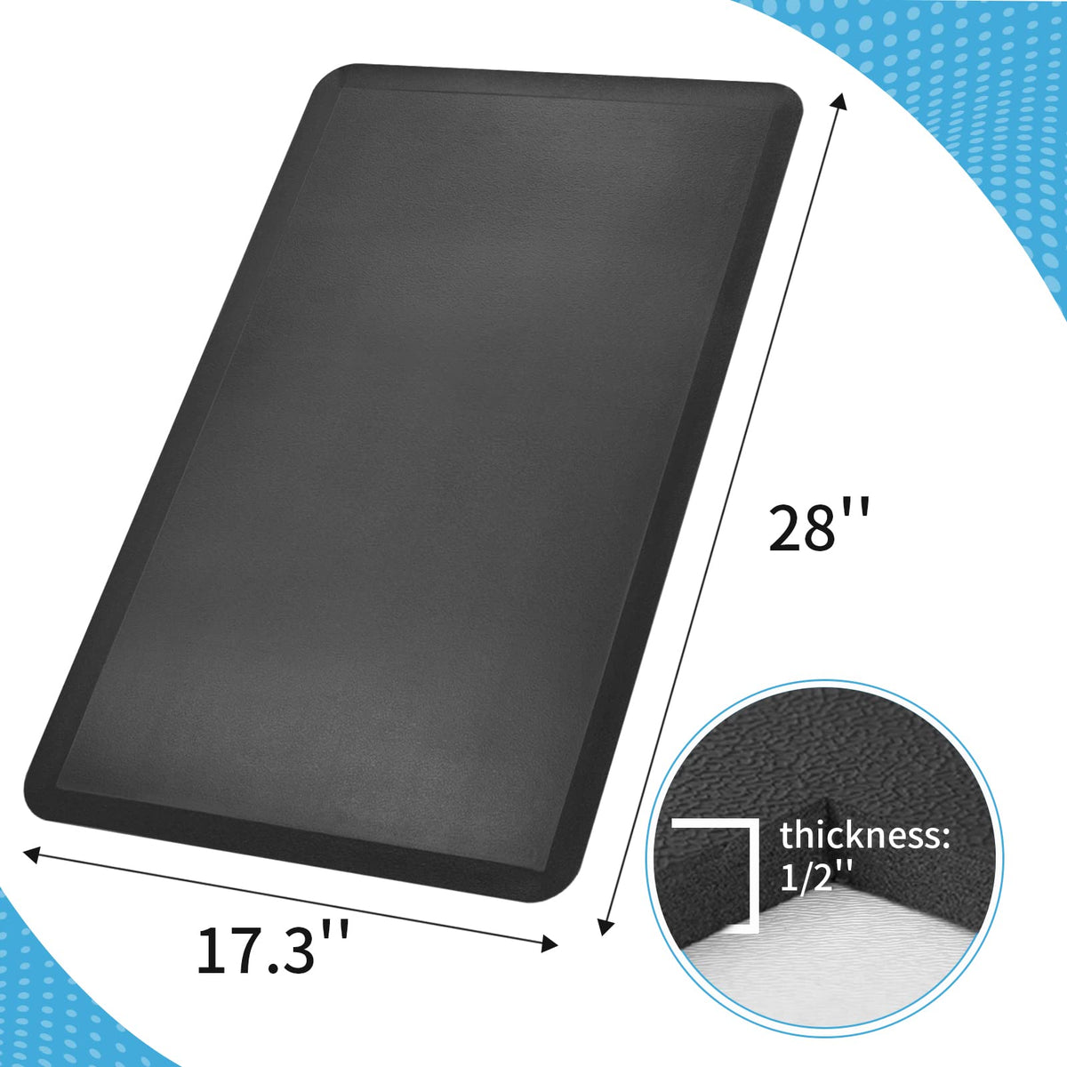 Art3d Anti Fatigue Mat, Black, 1/2 Inch, 17.3" x 28"