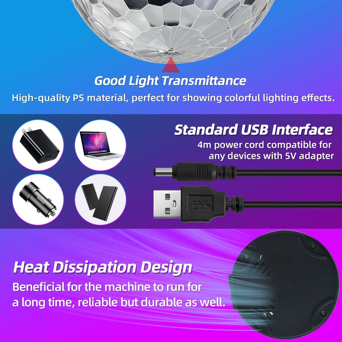 Happy Birthday Disco Party Decorations, USB LED Mini Disco Ball Lamp