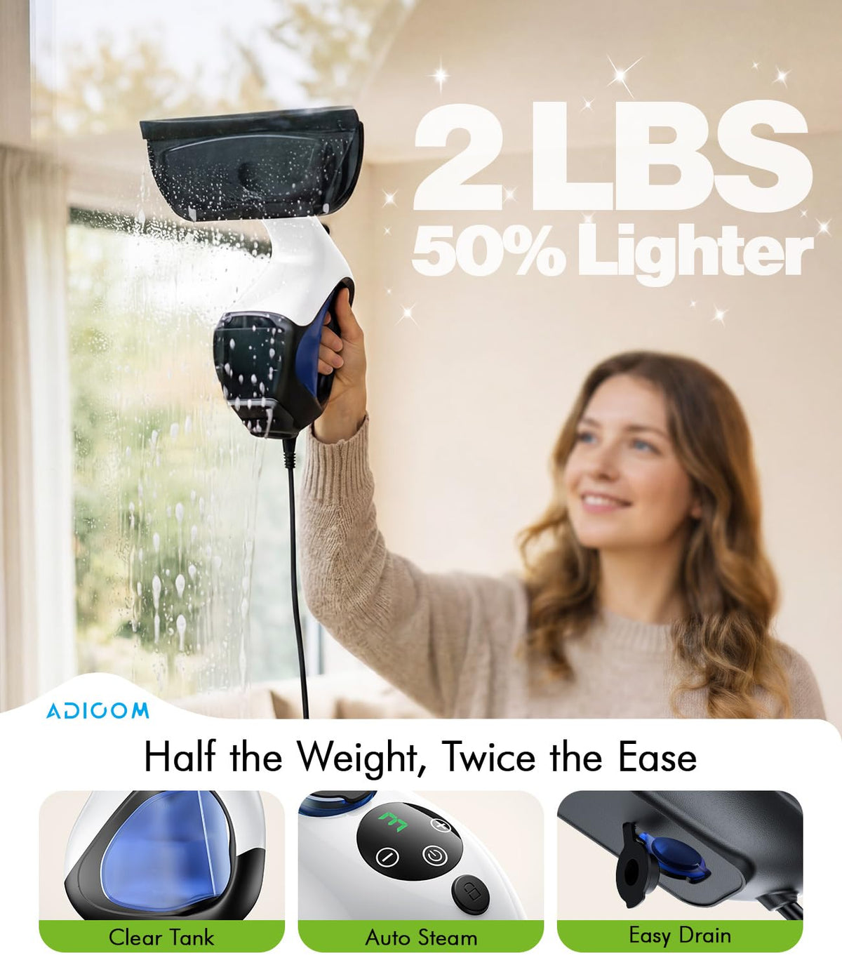 Handheld Steam Cleaner for Home, 2 lb, White