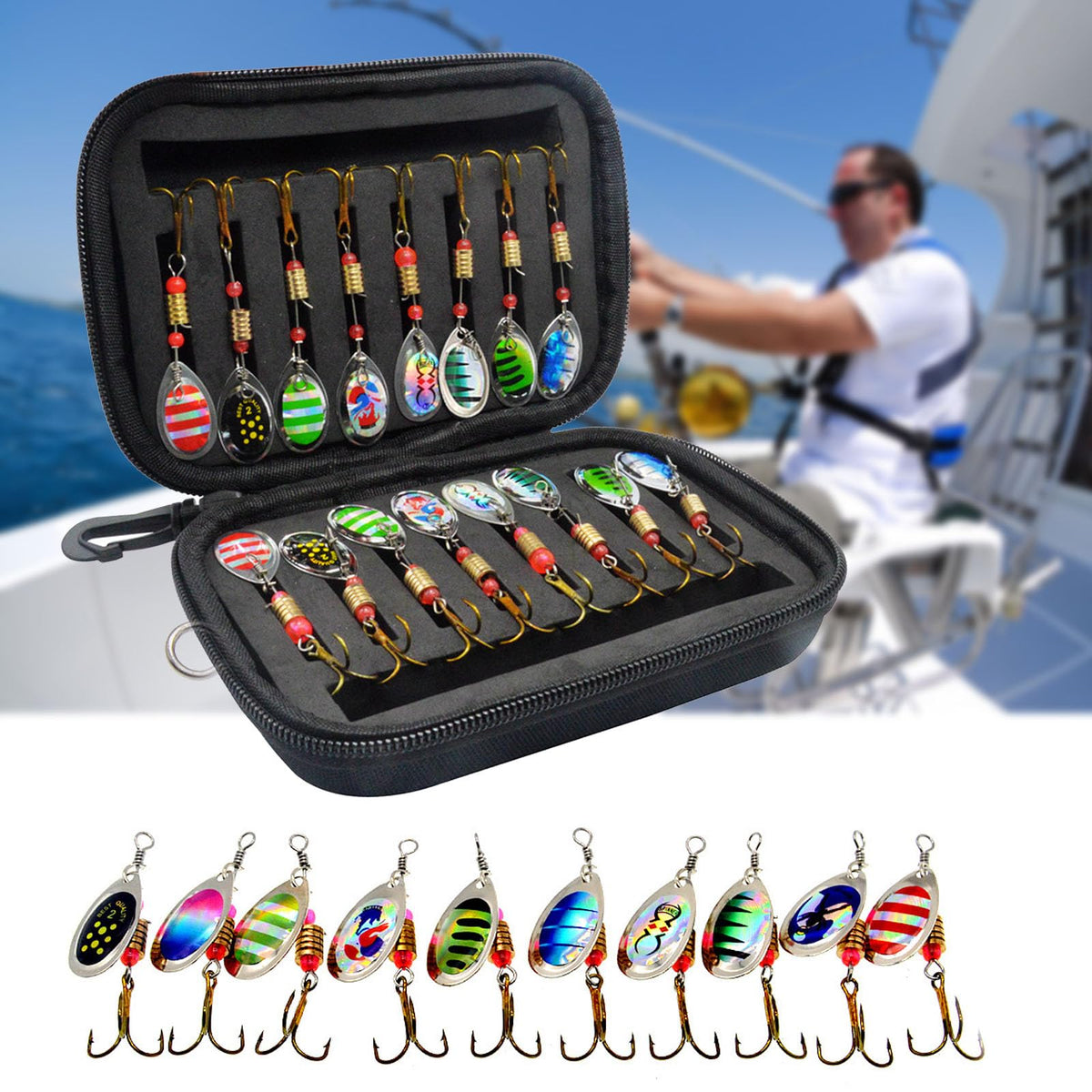 Vkinman Fishing Lures Spinnerbait Set with Treble Hooks, 16 Pieces