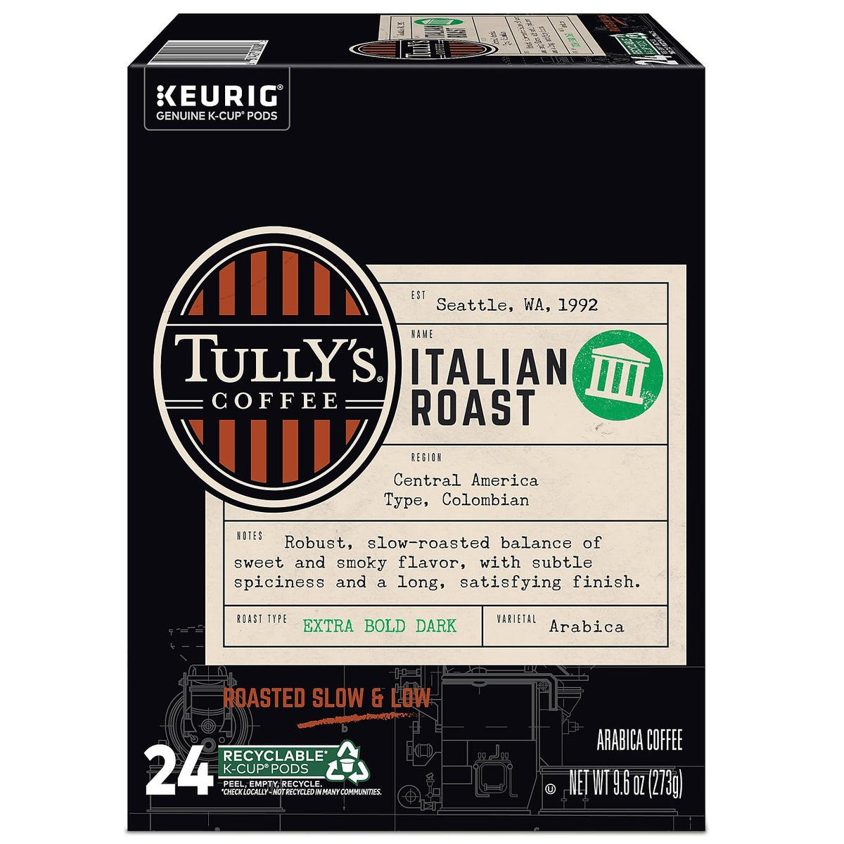 Tully's Italian Roast Coffee K-Cup Pods, 24 Count