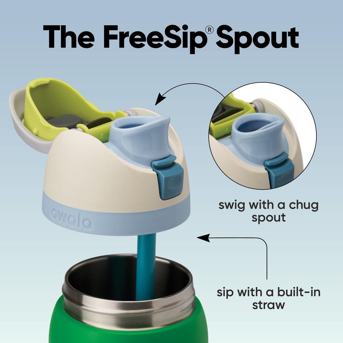 Owala FreeSip Stainless Steel Water Bottle, 32 Oz, Putting Green