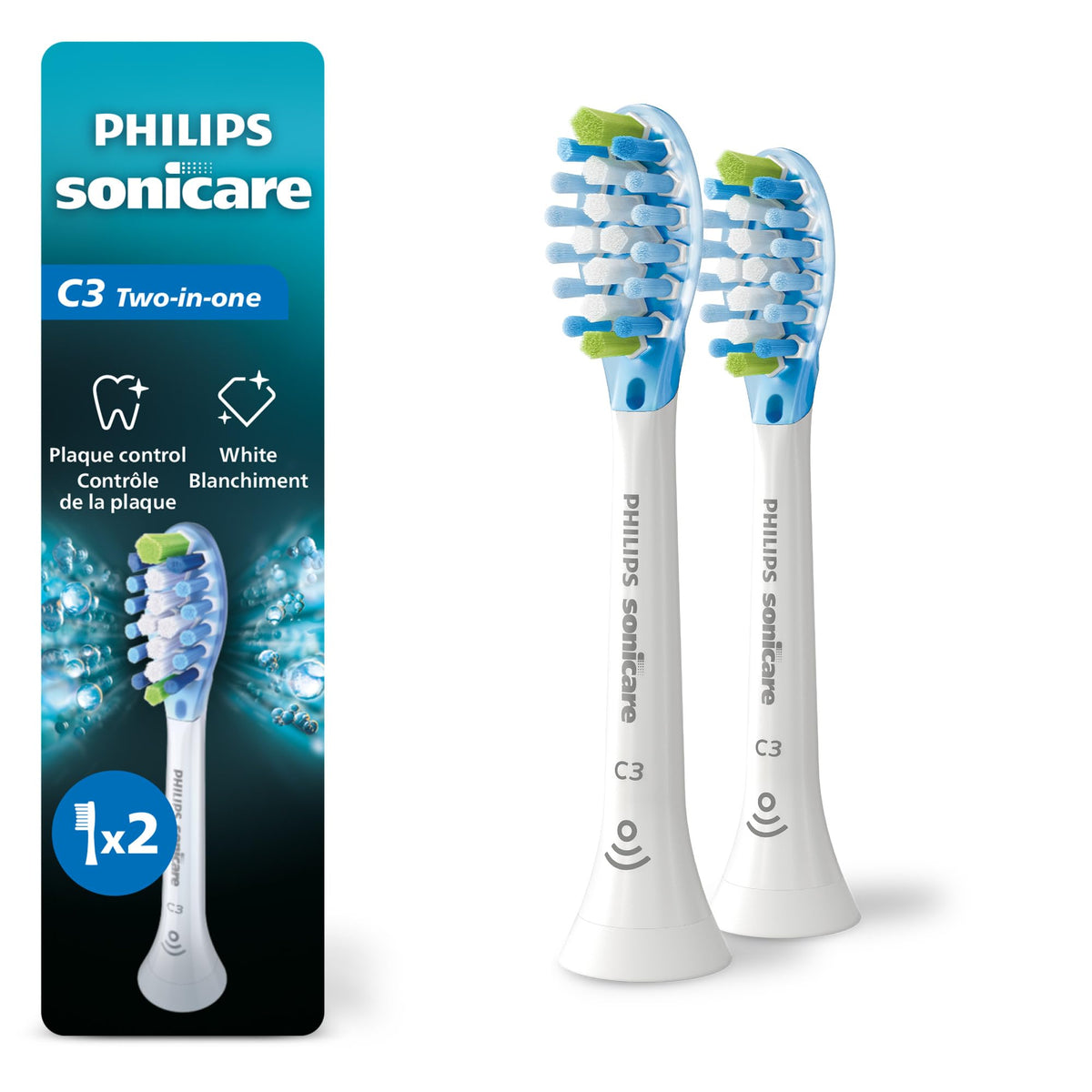 Philips Sonicare C3 Plaque + Whitening Brush Heads, 2 Pack, HX9042/65