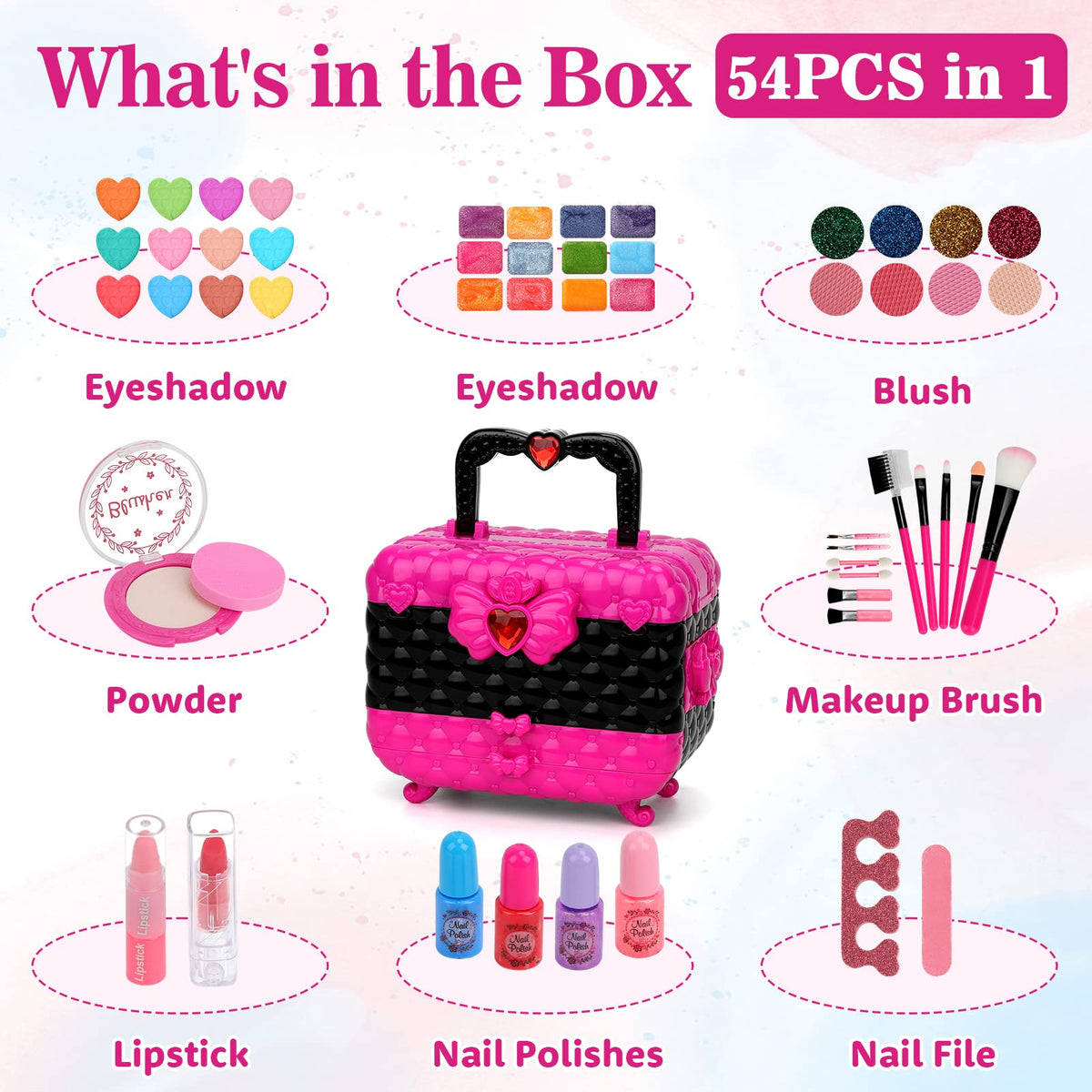Teensymic Kids Makeup Kit for Girls, 54 Pieces, Washable, Ages 3-13