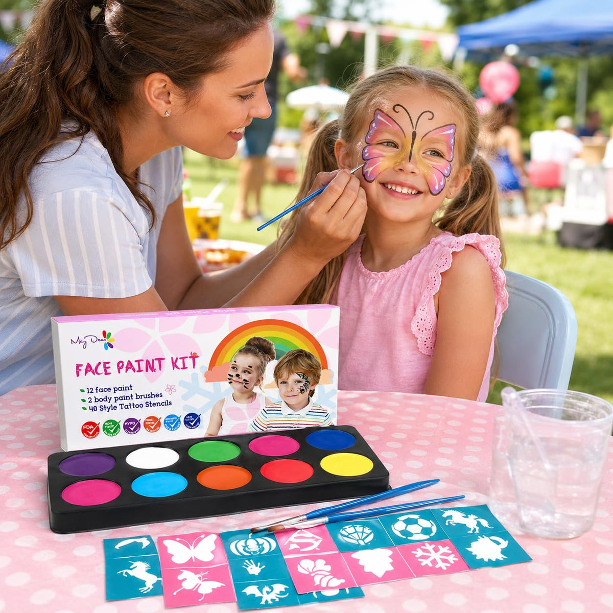 Maydear Water-Based Face Painting Kit for Kids, 12 Colors, Matte