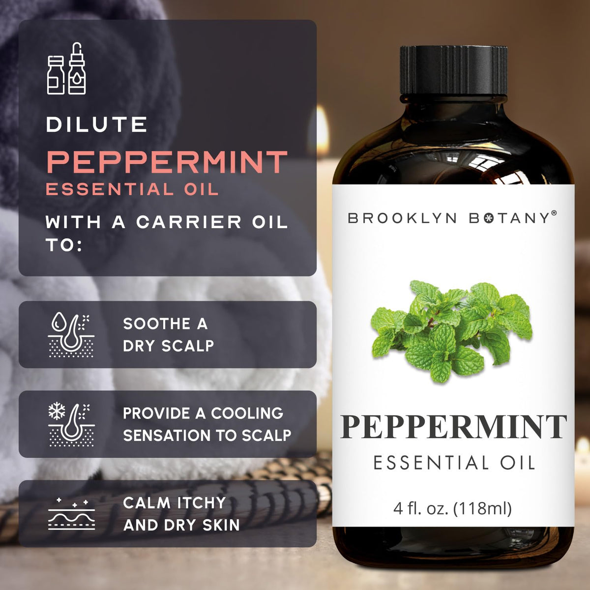 Brooklyn Botany Peppermint Essential Oil with Dropper, 118 mL