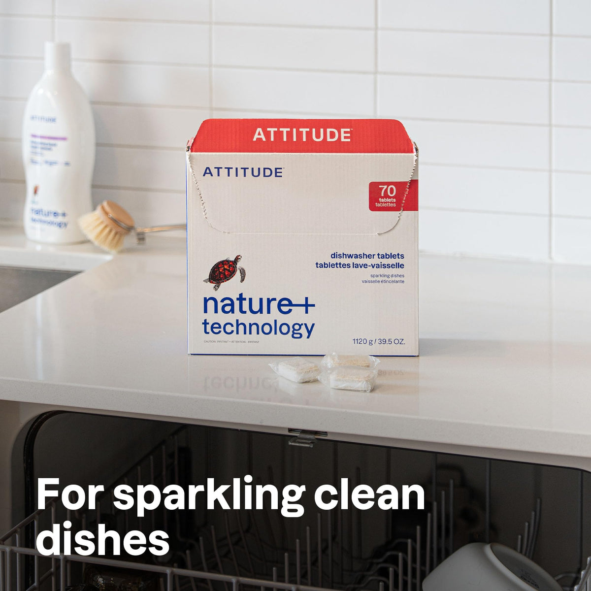 ATTITUDE Plant-Based Dishwasher Pods, Unscented, 70 Count
