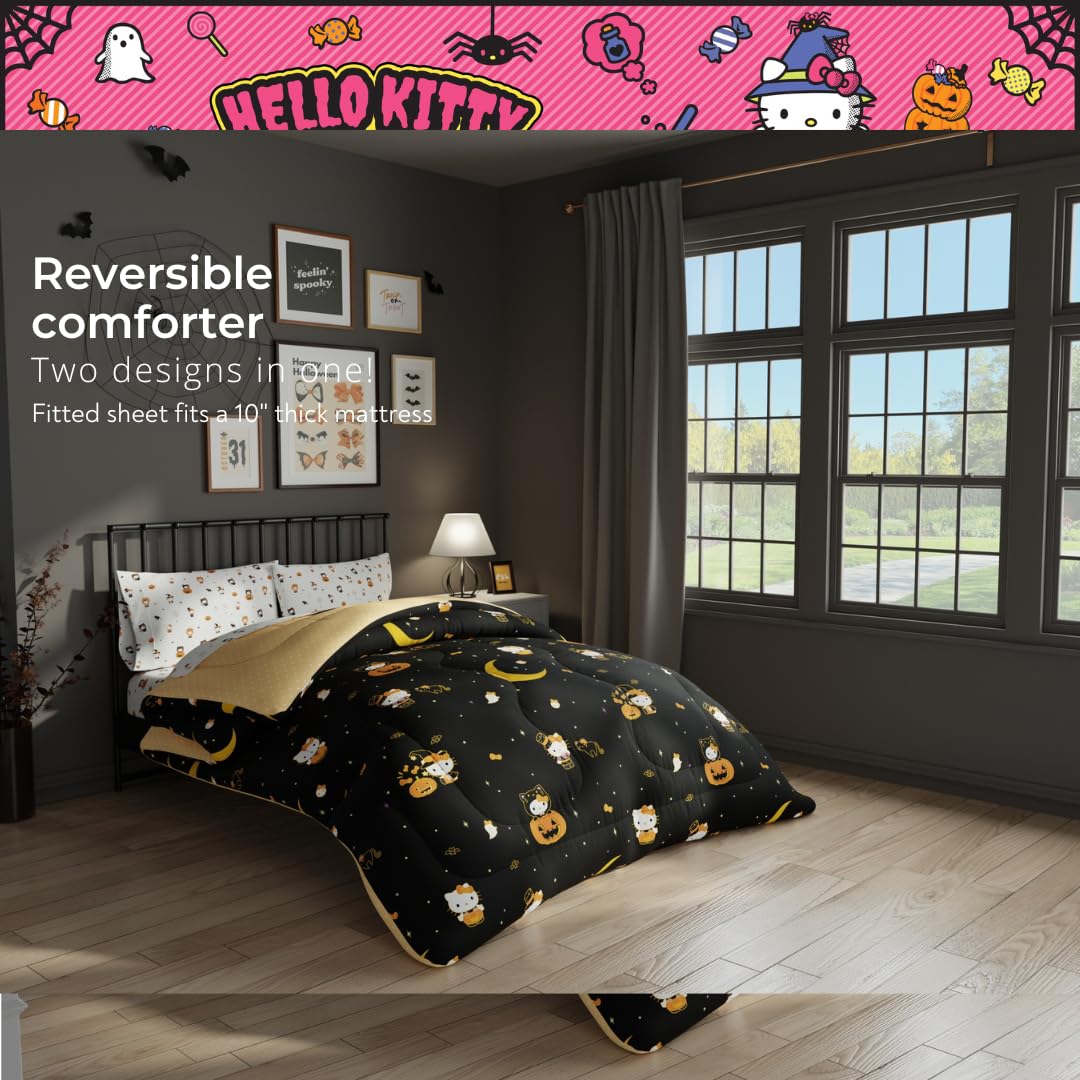 Sanrio Hello Kitty Pumpkin Twin Bed Set, 4 Piece Comforter/Sheets