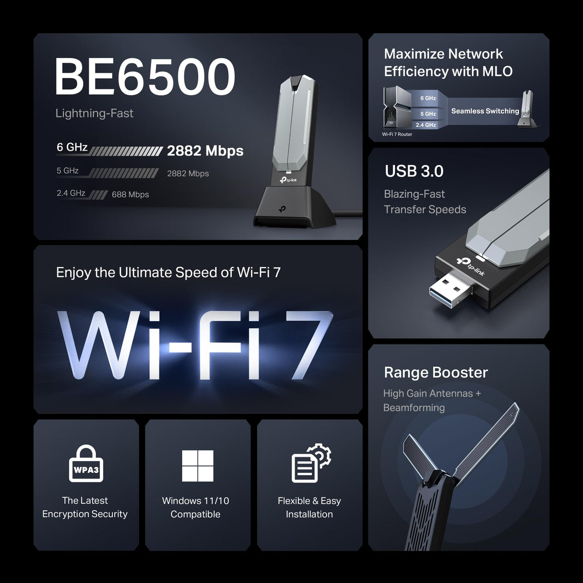 TP-Link BE6500 WiFi 7 USB Adapter, Archer TBE400UH