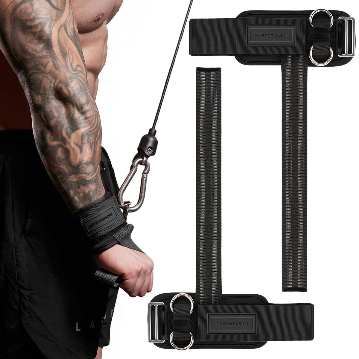 MANUEKLEAR Non-Slip Wrist Straps for Weightlifting, Black, M