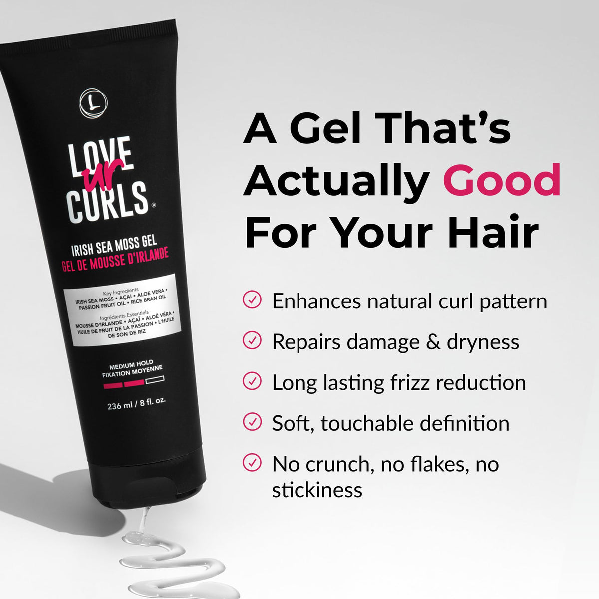 Love Ur Curls Irish Sea Moss Hair Gel, Medium Hold, 236mL