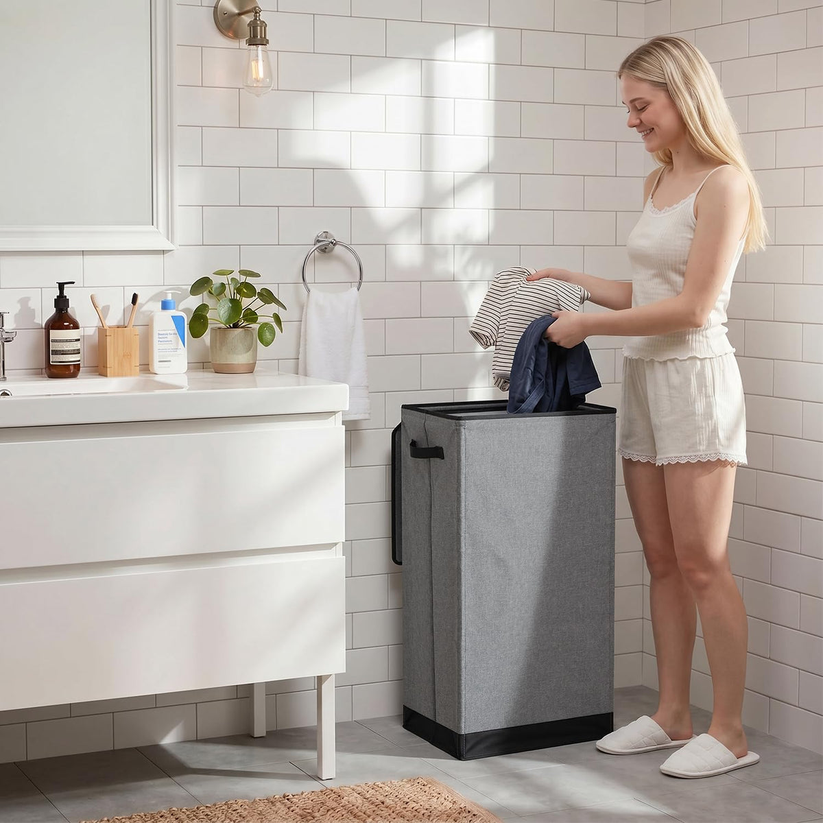 SOLEDI 100 L Laundry Basket with Lid, Grey